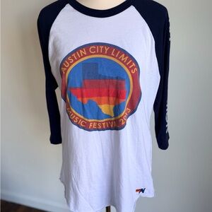 Aviator Nation Navy and White Graphic Raglan Tee size Large Women’s